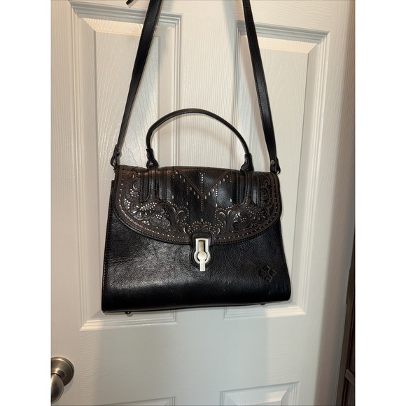 PATRICIA NASH Tooled Leather SATCHEL w/ Shoulder Strap EUC Suede Clean Interior